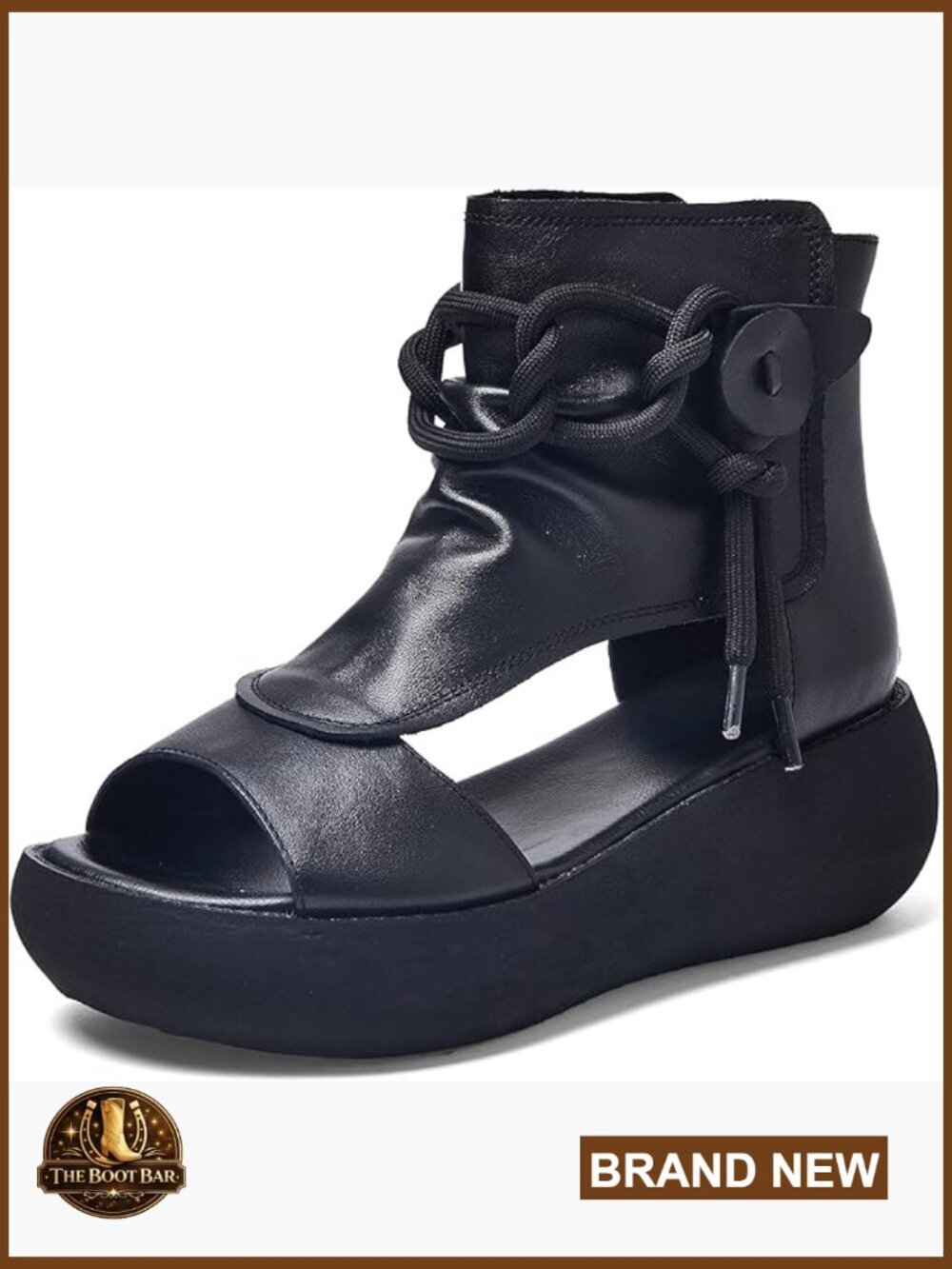 Women's High Top Leather Sandals Platform Heeled Boot Sandals Open Toe